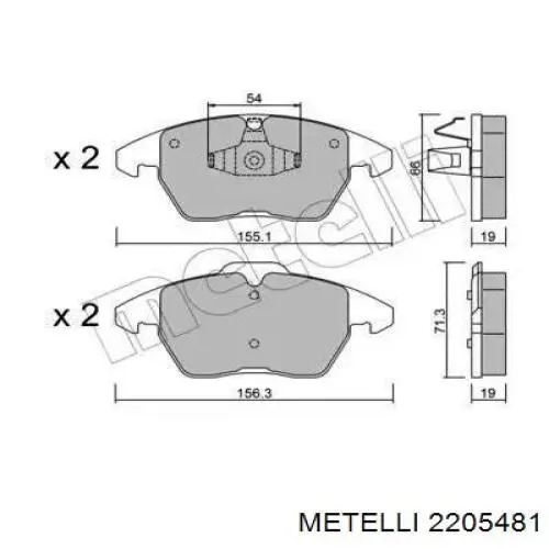 Передние тормозные колодки 2205481 Metelli