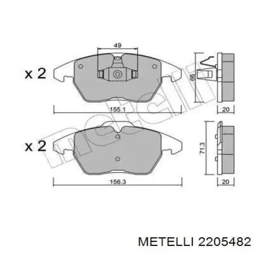 Передние тормозные колодки 2205482 Metelli