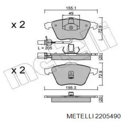 Передние тормозные колодки 2205490 Metelli