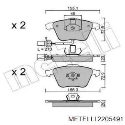 Передние тормозные колодки 2205491 Metelli