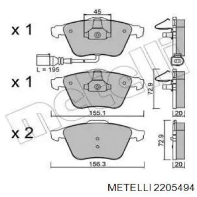 Передние тормозные колодки 2205494 Metelli