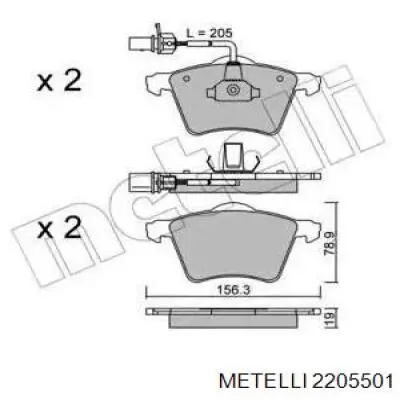 Передние тормозные колодки 2205501 Metelli