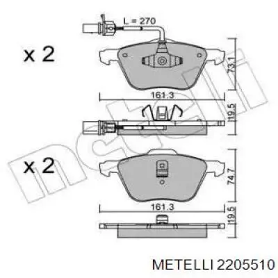 Передние тормозные колодки 2205510 Metelli