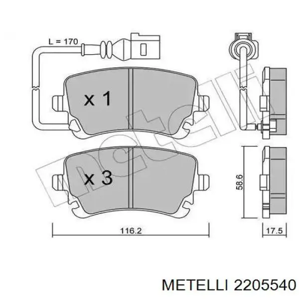 Колодки тормозные задние дисковые METELLI 2205540