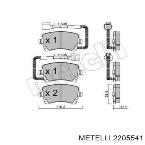 Задние тормозные колодки 2205541 Metelli