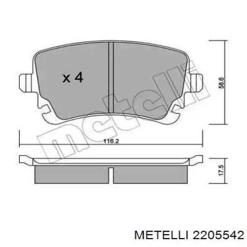 Колодки тормозные задние дисковые METELLI 2205542