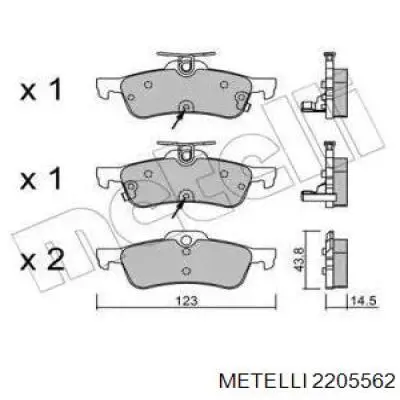 Задние тормозные колодки 2205562 Metelli