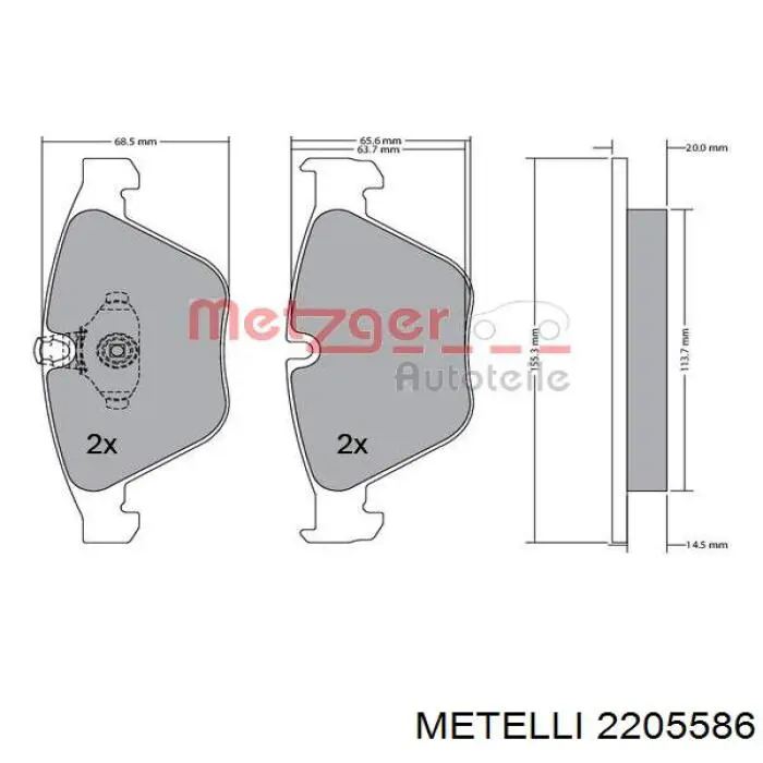 Передние тормозные колодки 2205586 Metelli