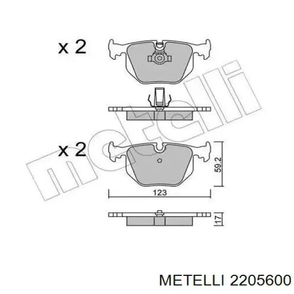 Колодки тормозные задние дисковые METELLI 2205600