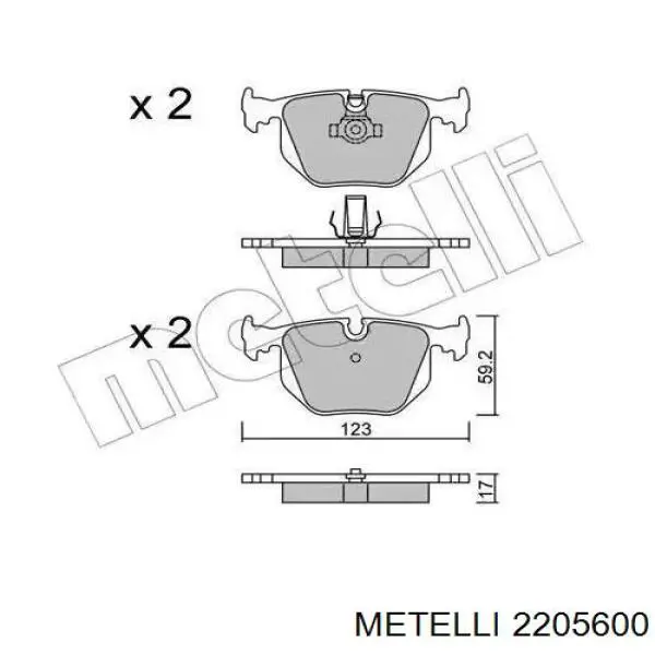 Задние тормозные колодки 2205600 Metelli