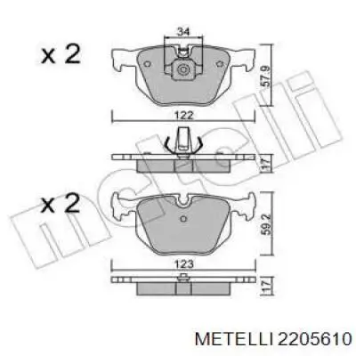 Задние тормозные колодки 2205610 Metelli