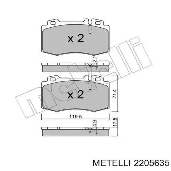 Передние тормозные колодки 2205635 Metelli