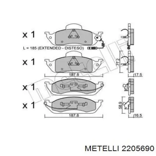 22-0569-0 Metelli передние тормозные колодки