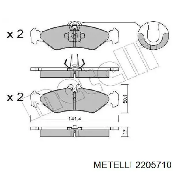 Колодки тормозные задние дисковые METELLI 2205710
