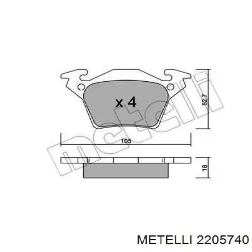 Задние тормозные колодки 2205740 Metelli