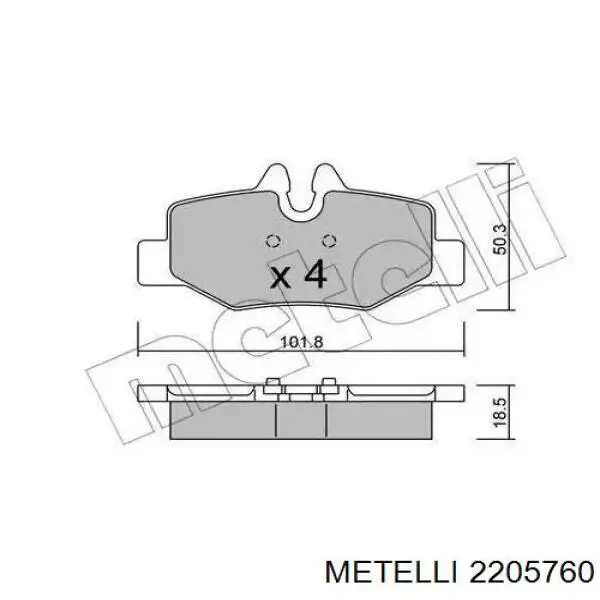 Задние тормозные колодки 2205760 Metelli