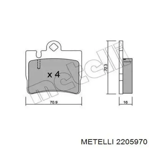 Задние тормозные колодки 2205970 Metelli