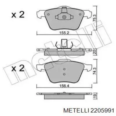 Передние тормозные колодки 2205991 Metelli