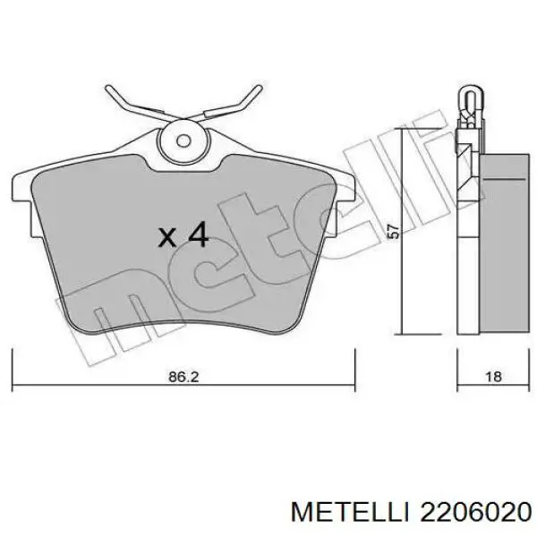 Задние тормозные колодки 2206020 Metelli