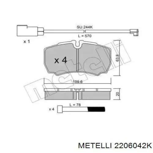 Задние тормозные колодки 2206042K Metelli