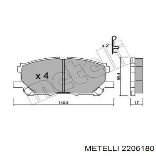 Передние тормозные колодки 2206180 Metelli