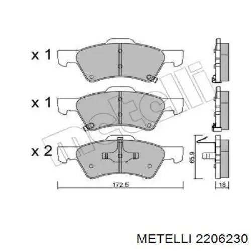 Передние тормозные колодки 2206230 Metelli