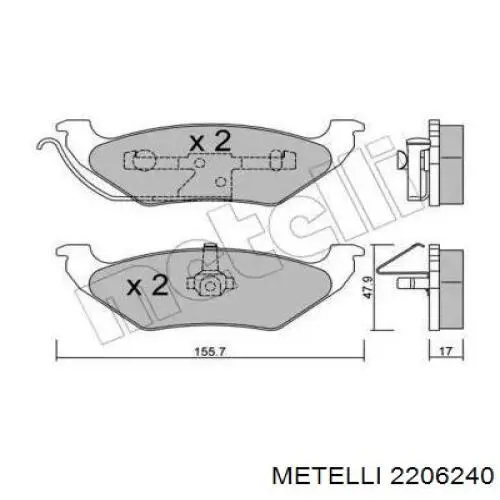 Задние тормозные колодки 2206240 Metelli