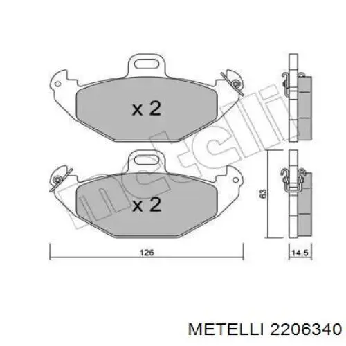 Задние тормозные колодки 2206340 Metelli