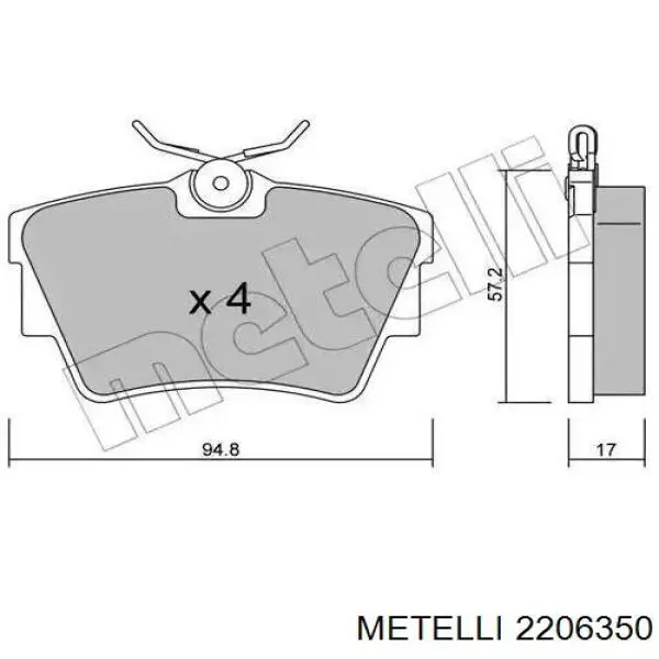 Задние тормозные колодки 2206350 Metelli