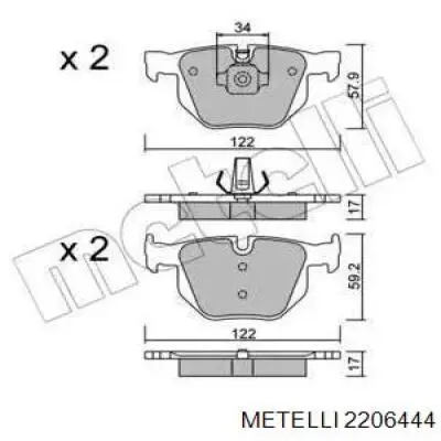 Задние тормозные колодки 2206444 Metelli