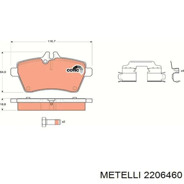 Купить 2206460 Metelli Колодки тормозные