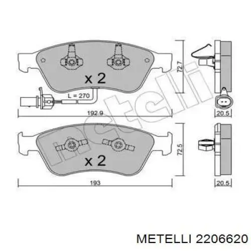 Передние тормозные колодки 2206620 Metelli