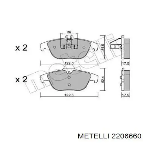 Задние тормозные колодки 2206660 Metelli