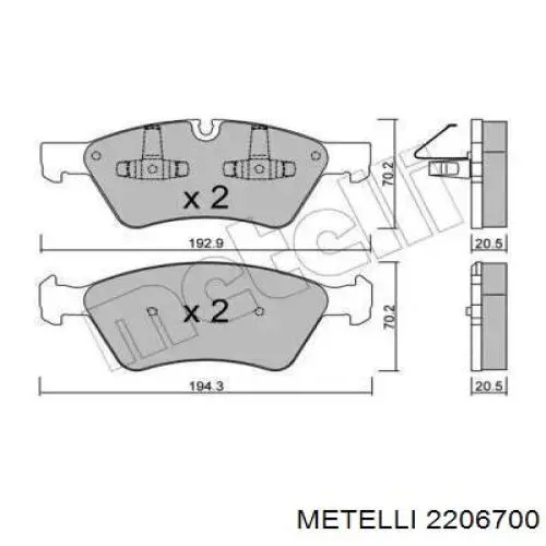 Передние тормозные колодки 2206700 Metelli