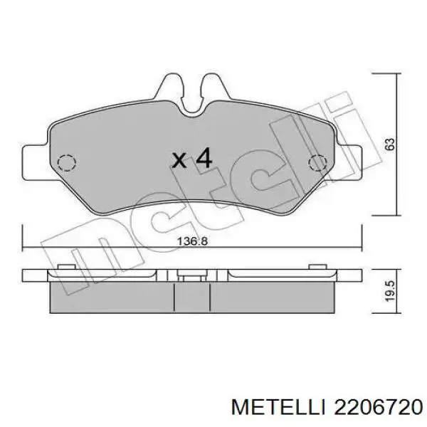 Задние тормозные колодки 2206720 Metelli