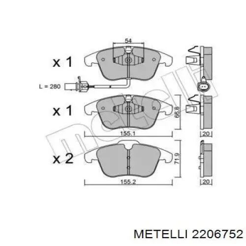 Передние тормозные колодки 2206752 Metelli