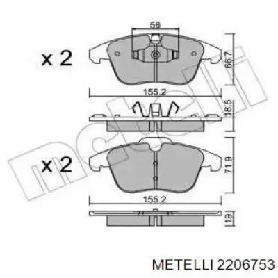 Передние тормозные колодки 2206753 Metelli