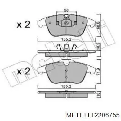 Передние тормозные колодки 2206755 Metelli