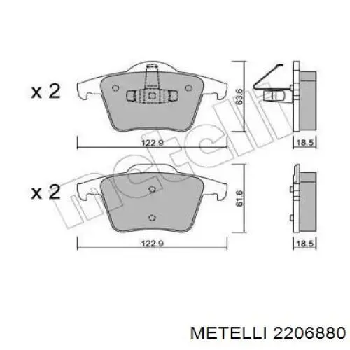 Задние тормозные колодки 2206880 Metelli