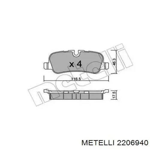 Задние тормозные колодки 2206940 Metelli