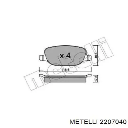 Задние тормозные колодки 2207040 Metelli