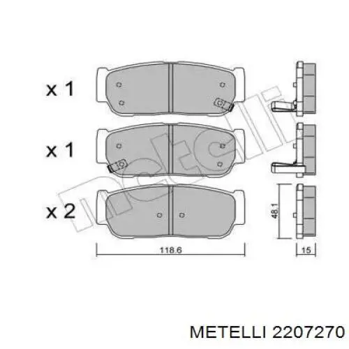 Задние тормозные колодки 2207270 Metelli