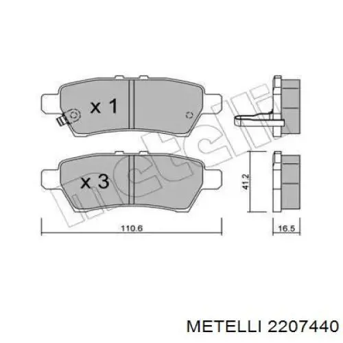 Задние тормозные колодки 2207440 Metelli