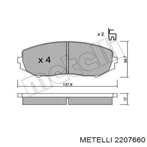 Передние тормозные колодки 2207660 Metelli