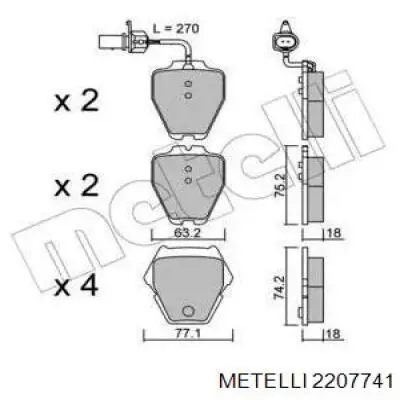 Передние тормозные колодки 2207741 Metelli