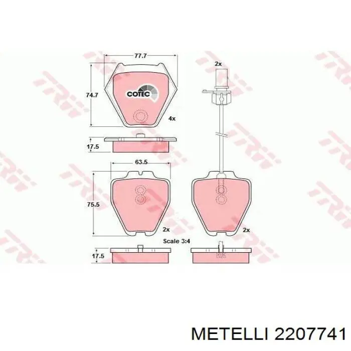 Купить 2207741 Metelli Колодки тормозные