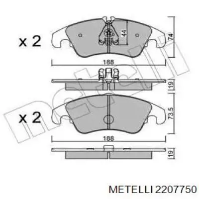 Передние тормозные колодки 2207750 Metelli