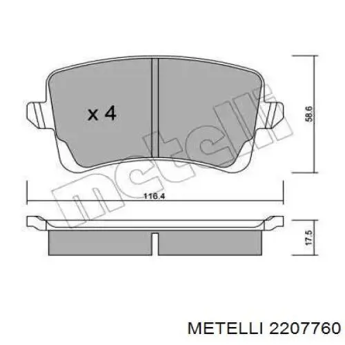 Задние тормозные колодки 2207760 Metelli