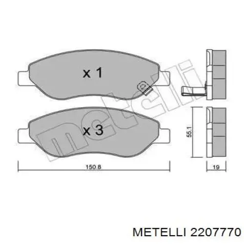 Передние тормозные колодки 2207770 Metelli