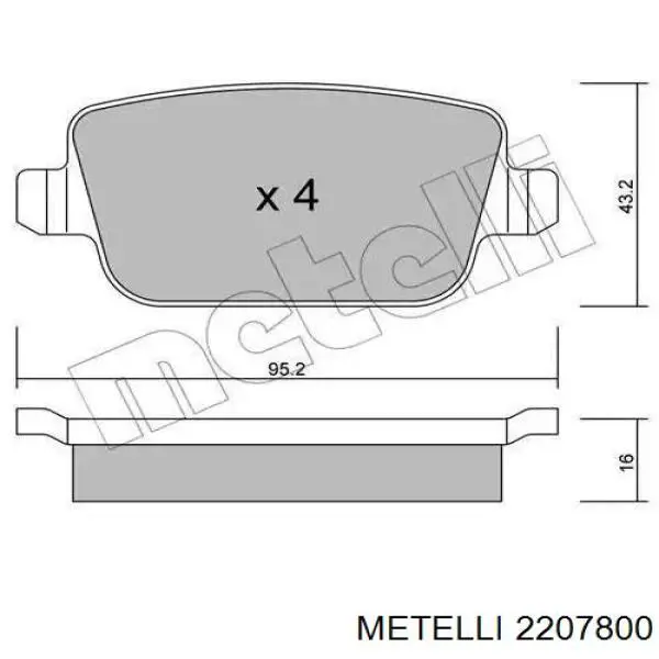 Задние тормозные колодки 2207800 Metelli